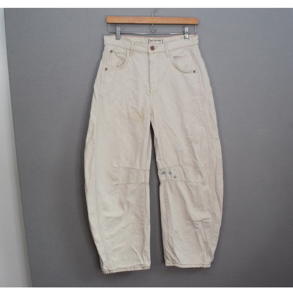 We The Free Good Luck Barrel Jeans 25 Cream Mid Rise Curved Leg Mid Rise FLAW